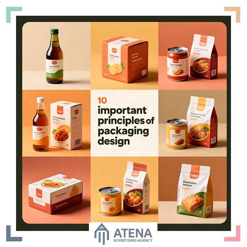 تصویر خلاقانه از انواع بسته‌بندی مواد غذایی با رنگ‌های گرم و جذاب، مناسب مقاله ۱۰ اصل مهم در طراحی بسته‌بندی مواد غذایی